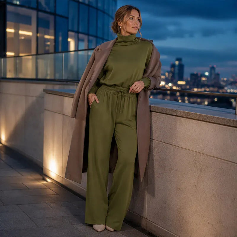 Ensemble 2 Pièces Col Roulé Et Pantalon Large Femme