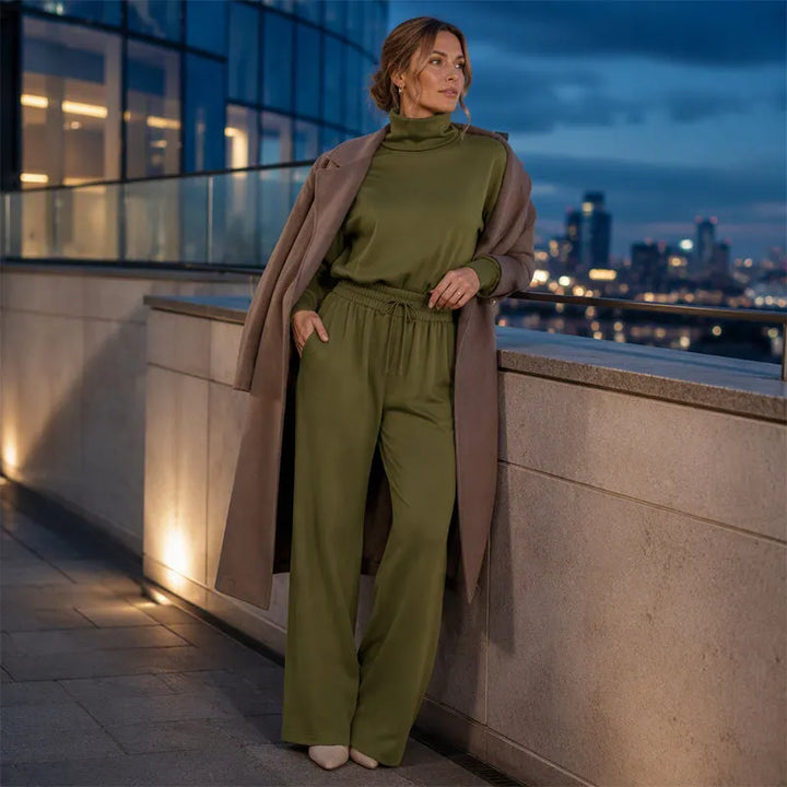Ensemble 2 Pièces Col Roulé Et Pantalon Large Femme