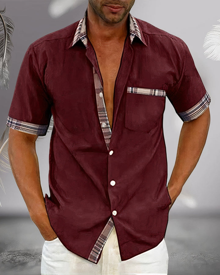 Chemise Contrastée Col Carreaux Homme