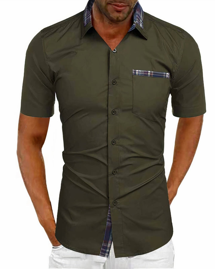 Chemise Contrastée Col Carreaux Homme