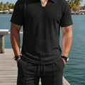 Men's Set with Textured Polo Shirt and Shorts