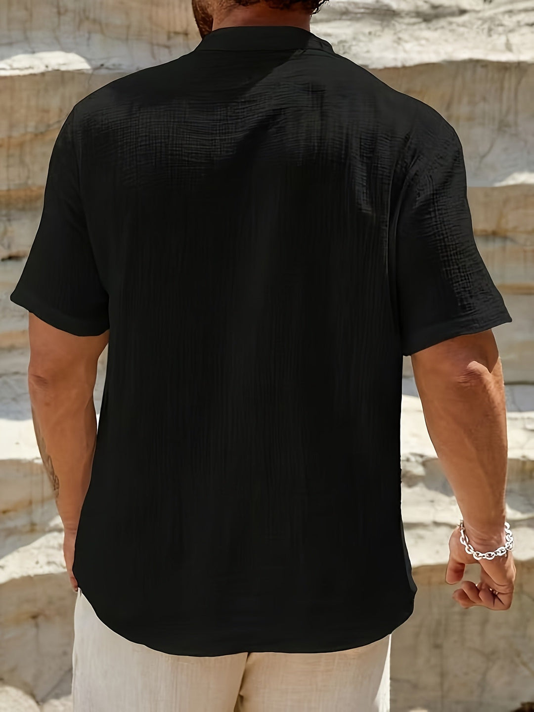 Chemise Texturée à Col Mao Homme