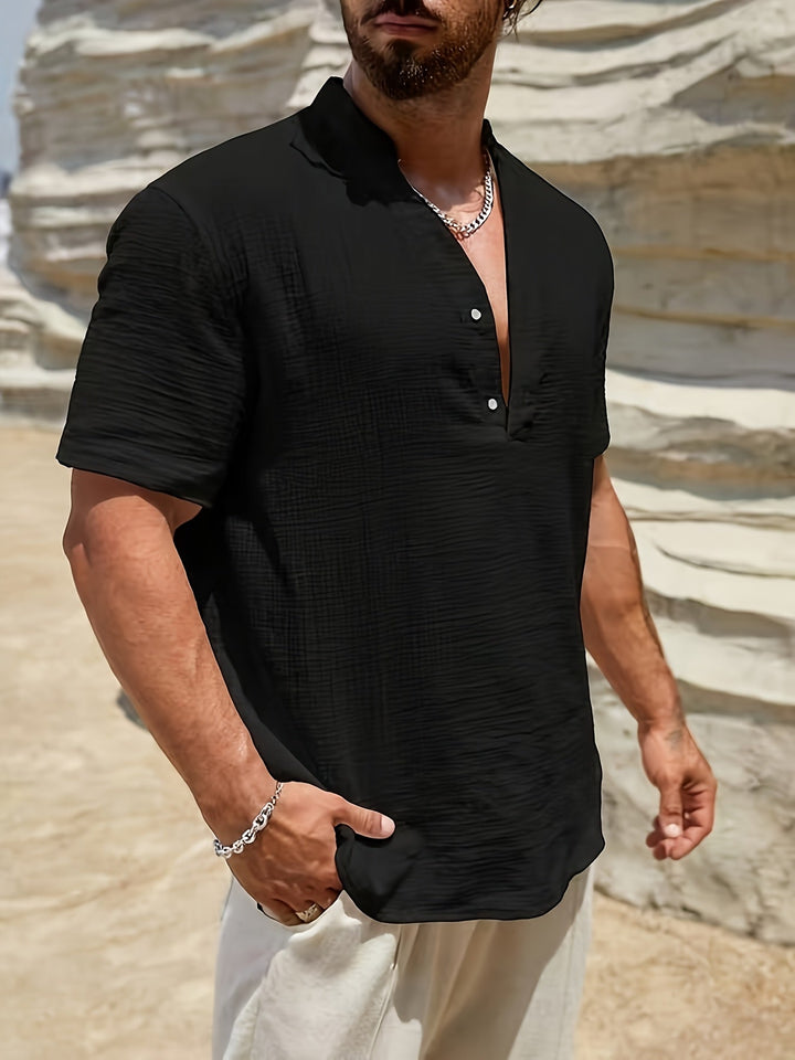 Chemise Texturée à Col Mao Homme