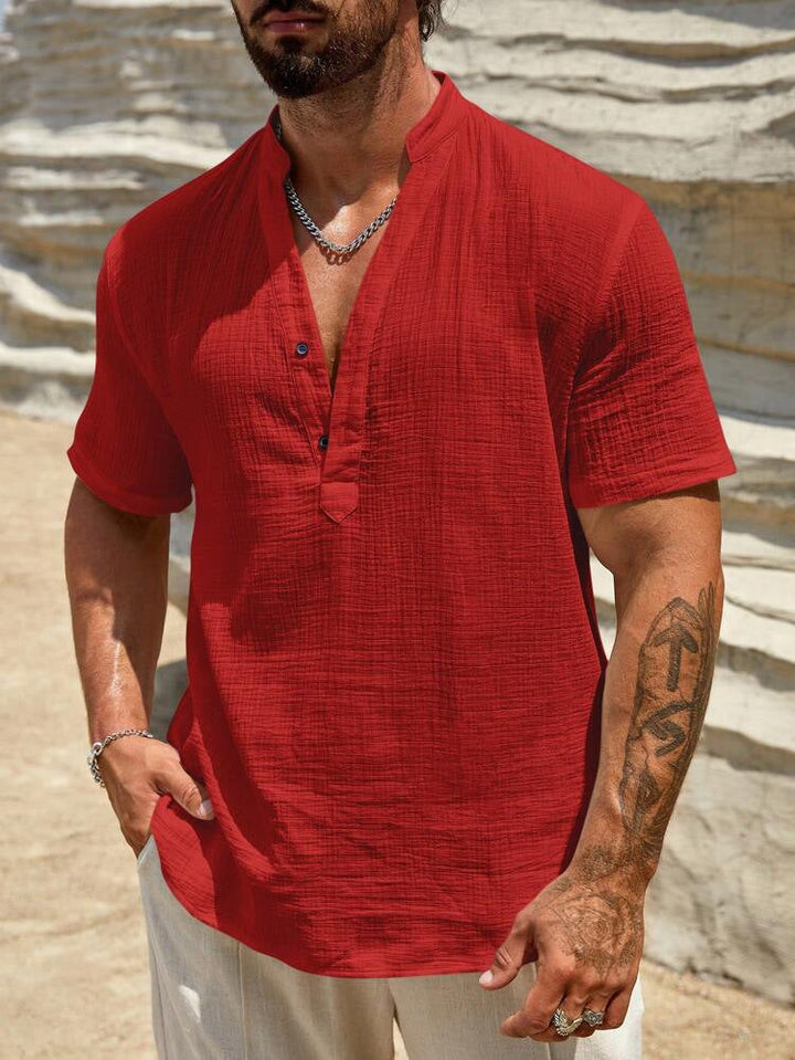 Chemise Texturée à Col Mao Homme