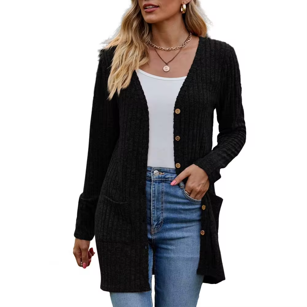 Gilet Long Côtelé Boutonné Femme