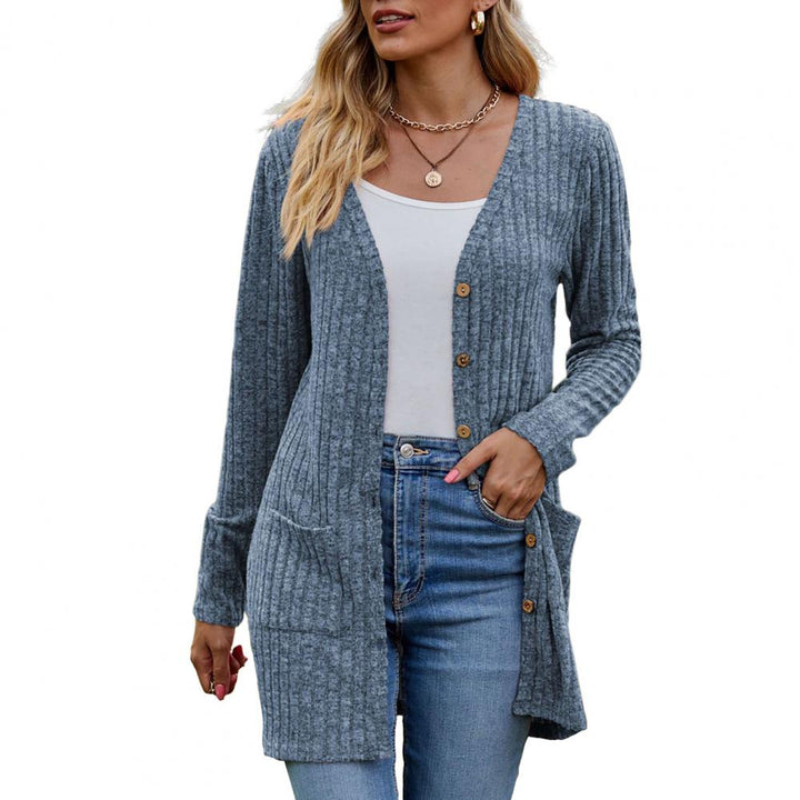 Gilet Long Côtelé Boutonné Femme