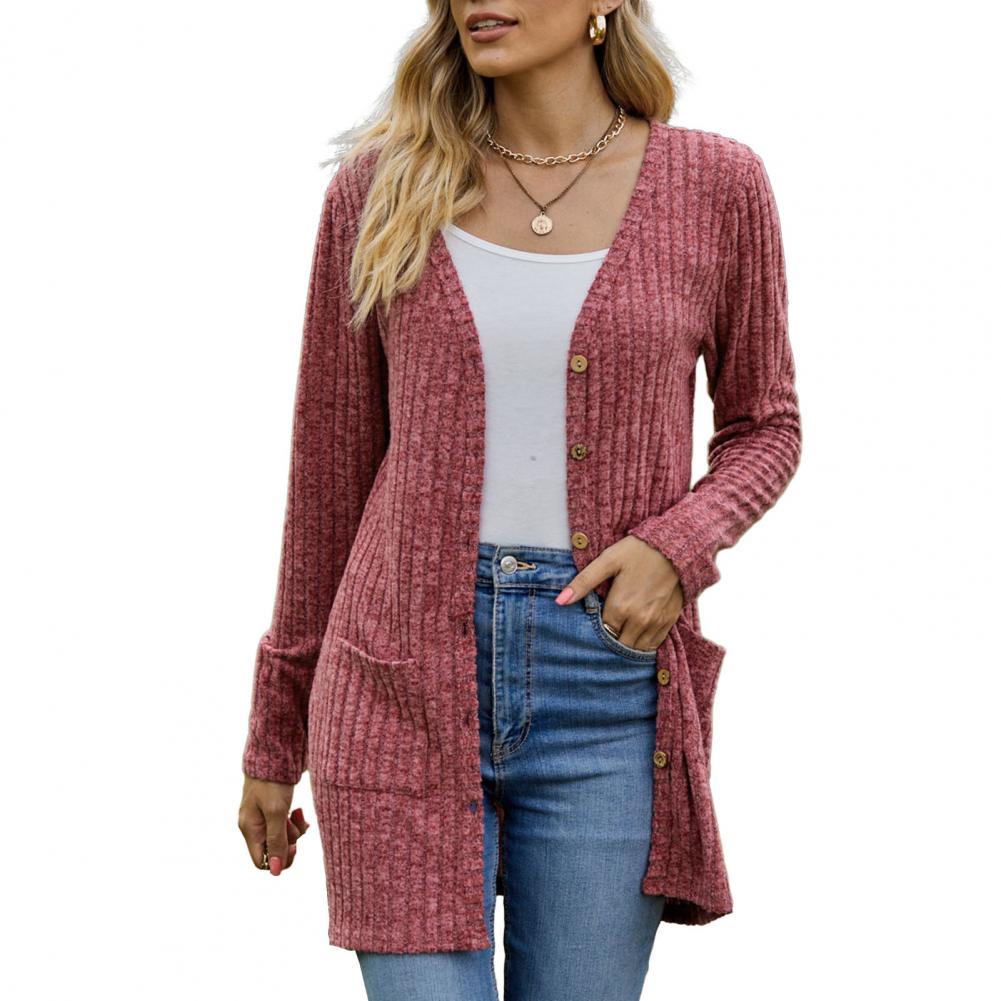 Gilet Long Côtelé Boutonné Femme