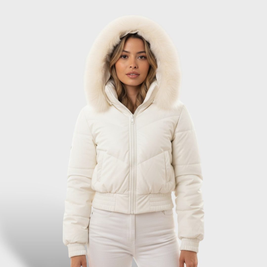 Doudoune Courte à Capuche Bordée Femme