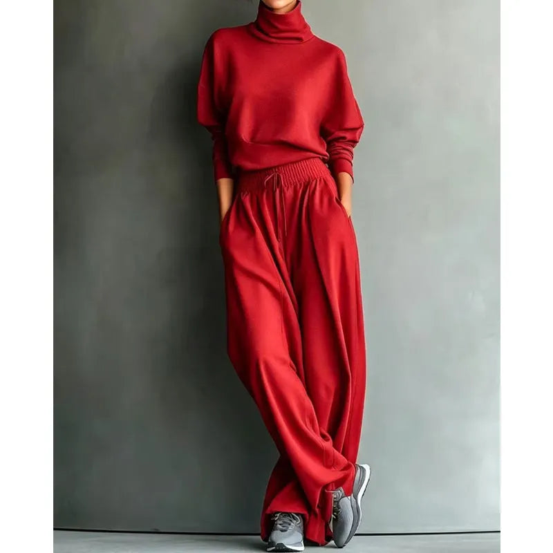 Ensemble 2 Pièces Col Roulé Et Pantalon Large Femme