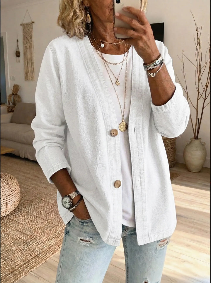 Cardigan En Jean Boutonné Sans Col Femme