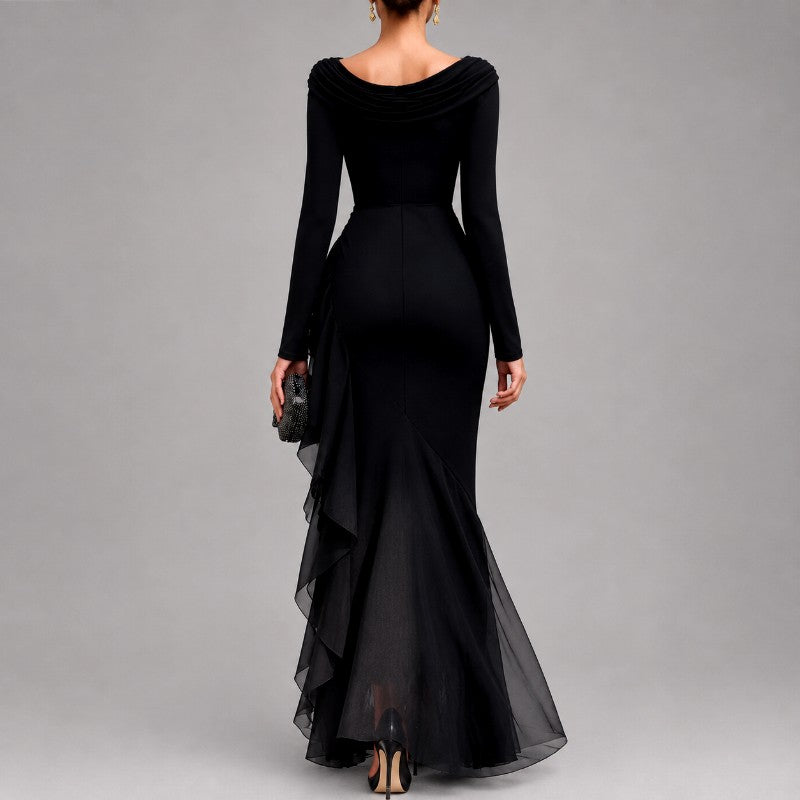 Robe Maxi Drapée à Volants Femme