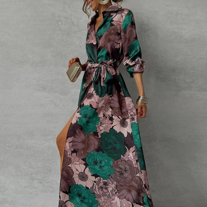 Robe Chemise Fleurie Ceinturée Femme