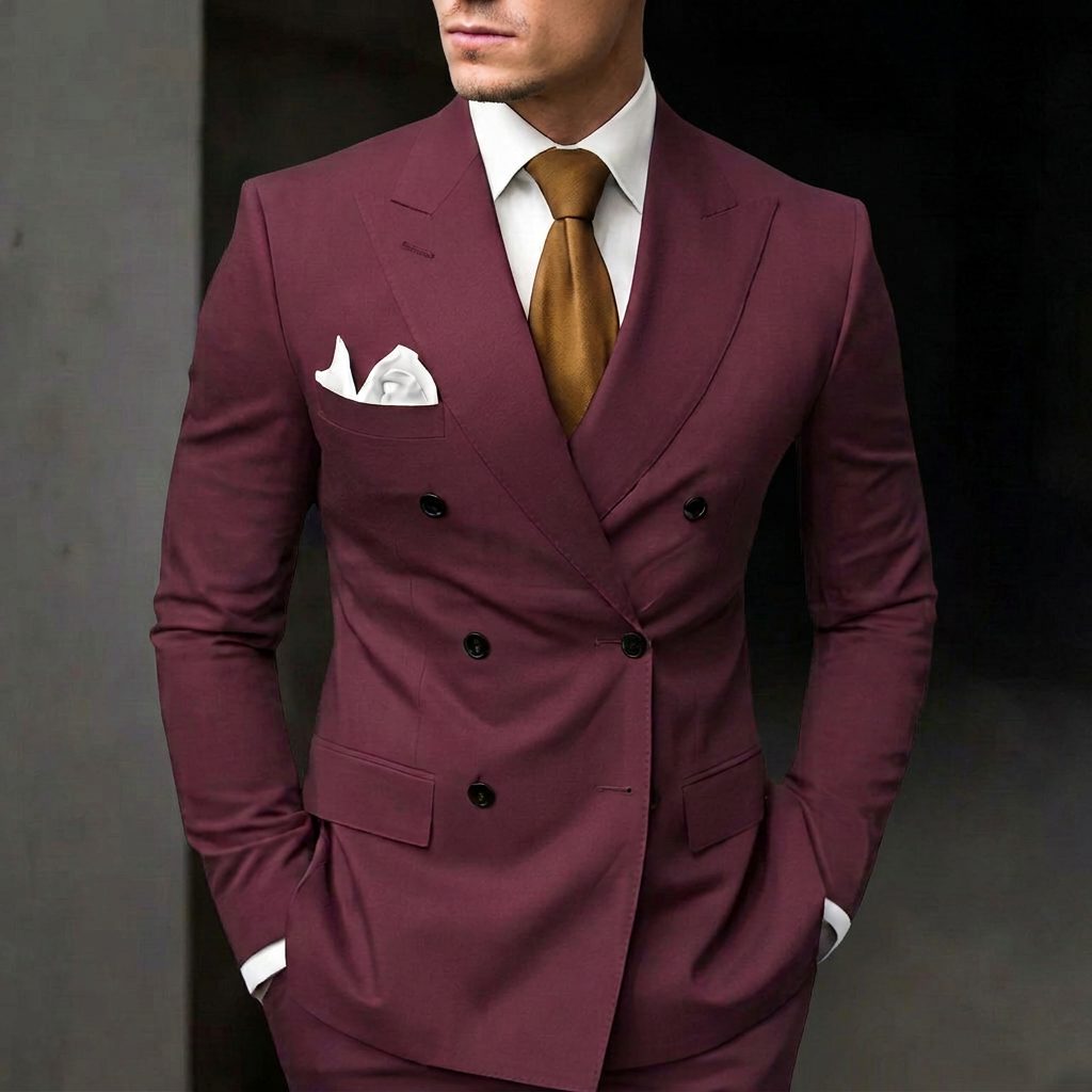 Costume Croisé à Revers Structurés Homme