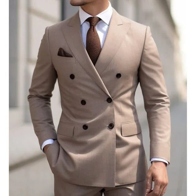 Costume Croisé à Revers Structurés Homme