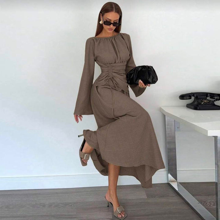 Robe Longue Froncée à Manches Longues Femme