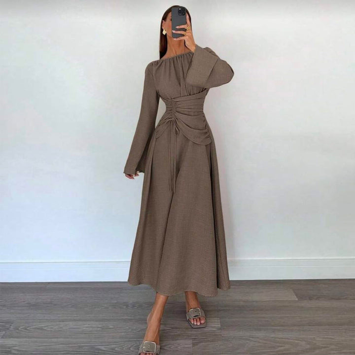 Robe Longue Froncée à Manches Longues Femme