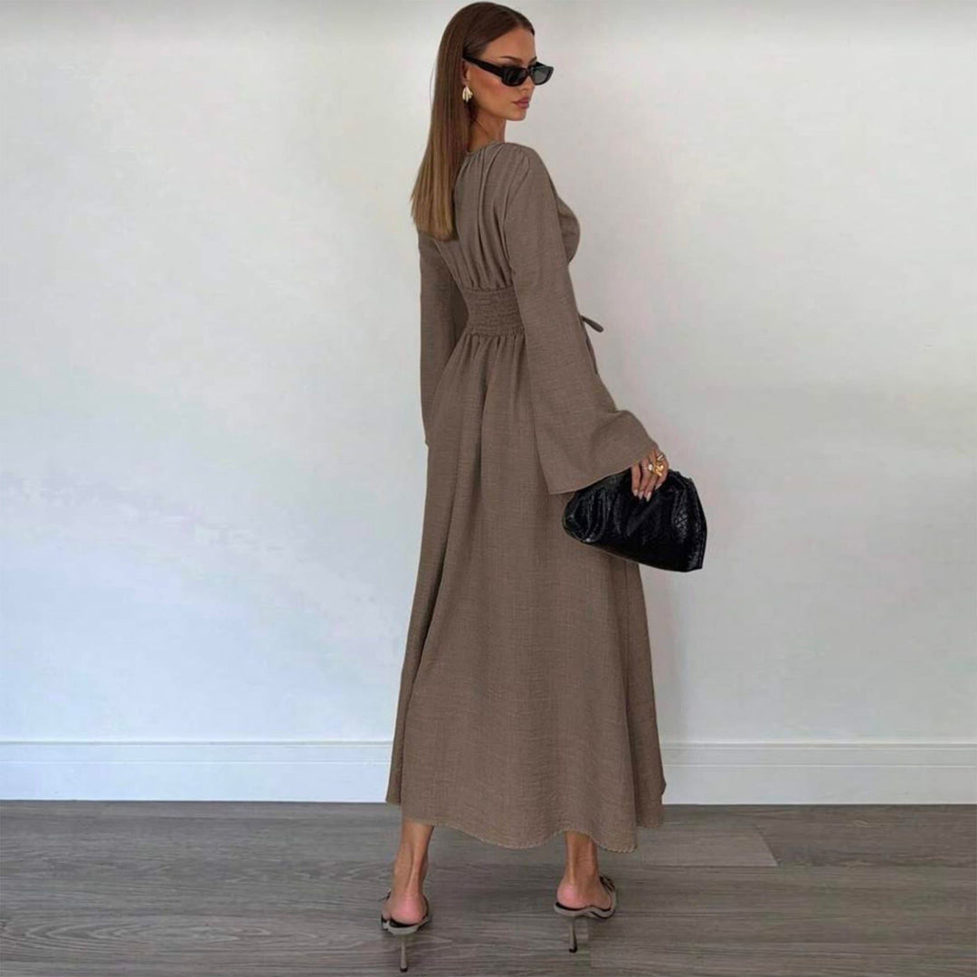 Robe Longue Froncée à Manches Longues Femme