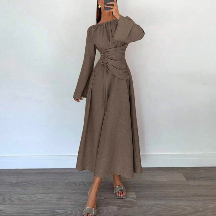 Robe Longue Froncée à Manches Longues Femme