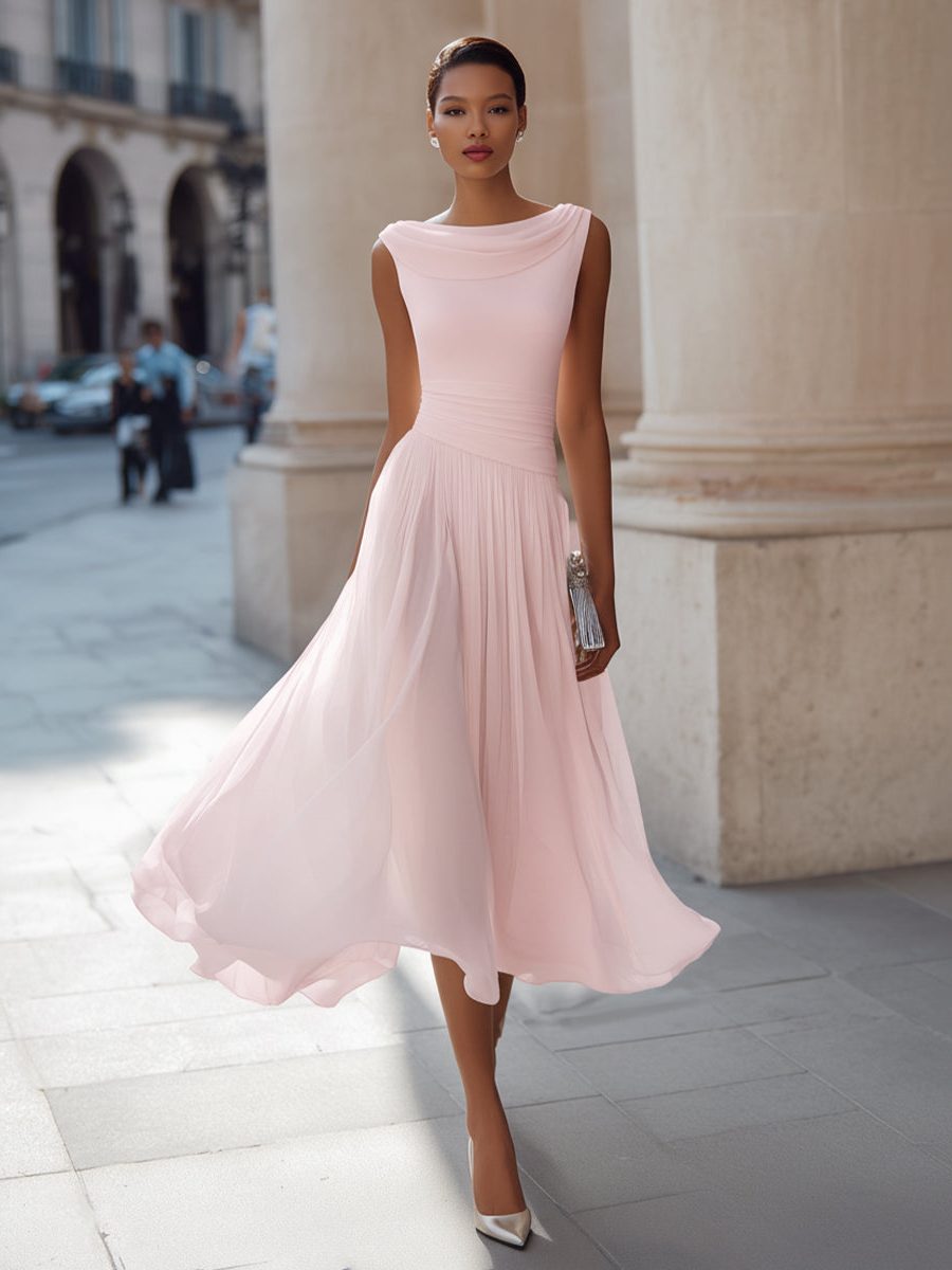 Robe Midi Drapée Sans Manches Femme