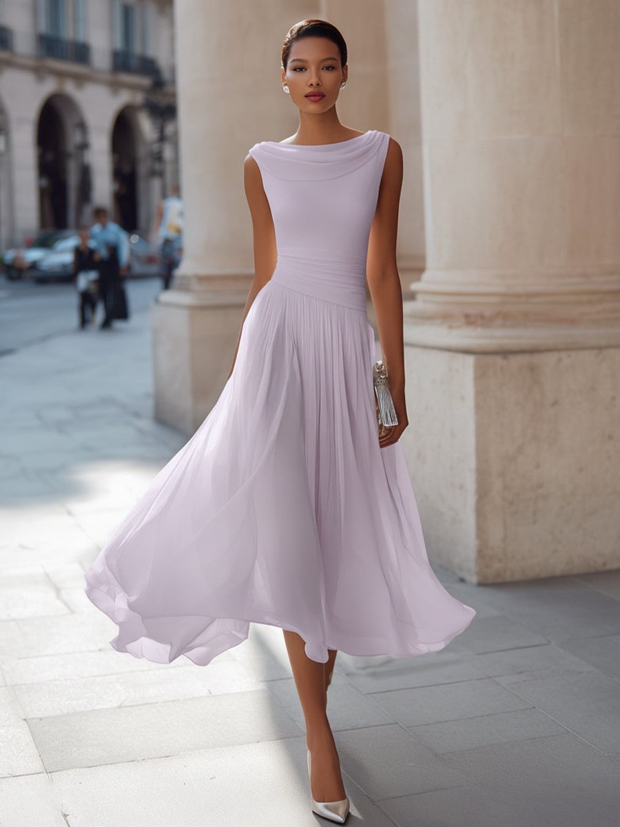 Robe Midi Drapée Sans Manches Femme