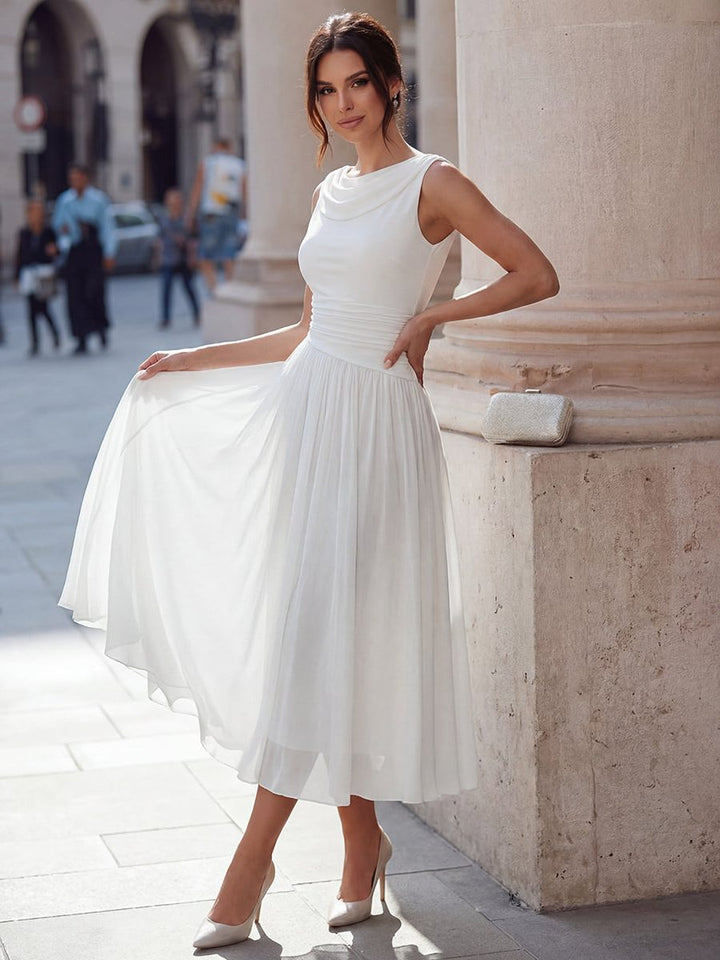 Robe Midi Drapée Sans Manches Femme