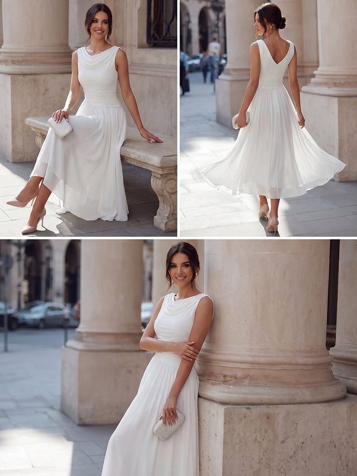 Robe Midi Drapée Sans Manches Femme