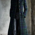 Manteau Long À Carreaux Col Montant Femme