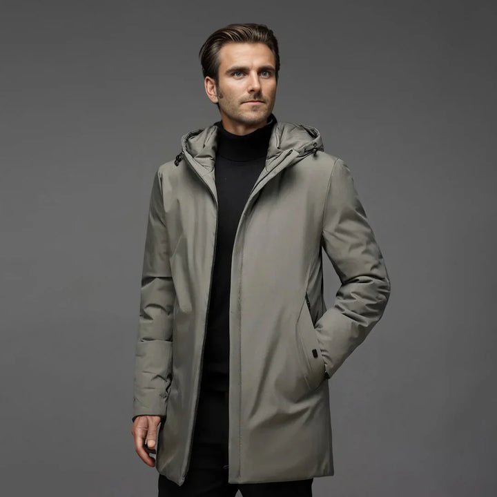 Manteau Long Zippé à Capuche Homme