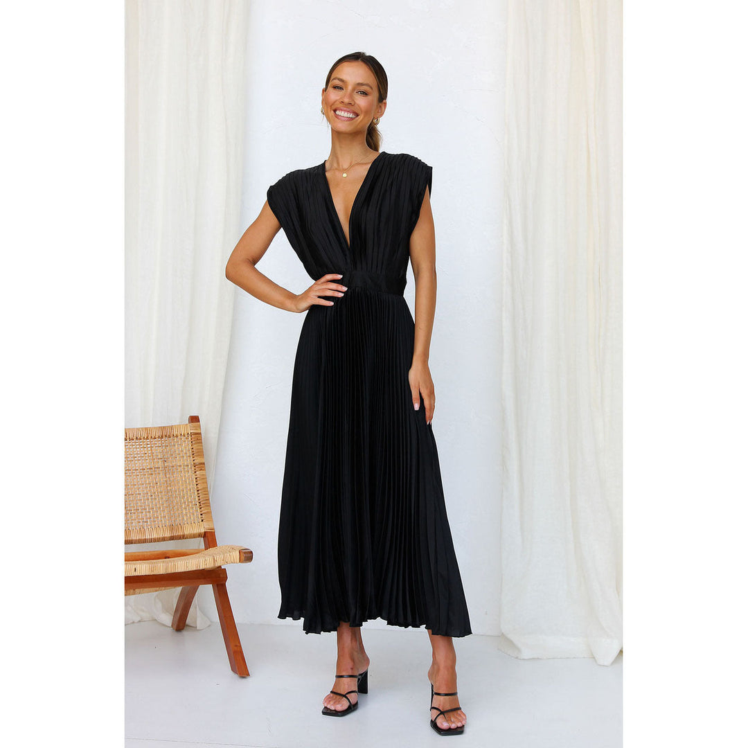 Robe Midi Plissé Soleil Décolleté V Femme
