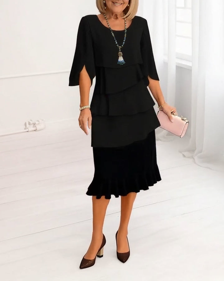Robe Midi à Volants Asymétriques Femme