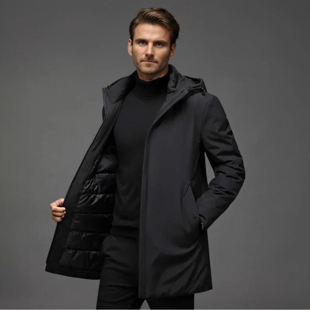 Manteau Long Zippé à Capuche Homme