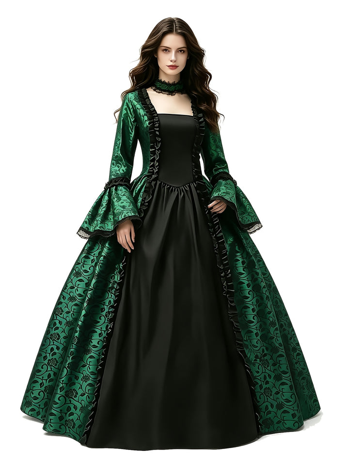Robe Halloween Gothique à Manches Évasées Femme
