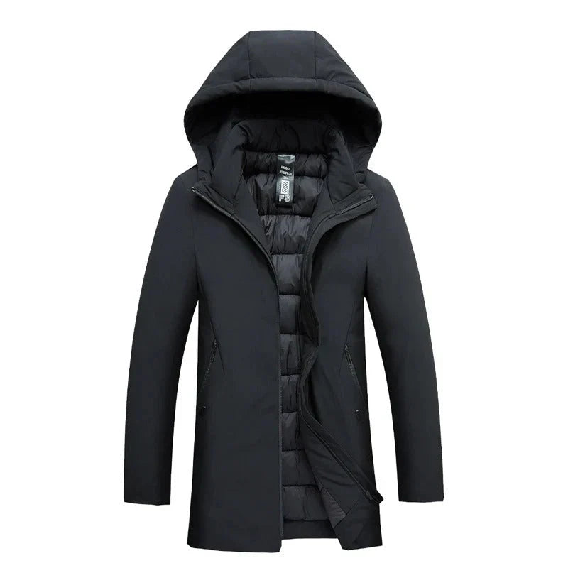 Manteau Long Zippé à Capuche Homme