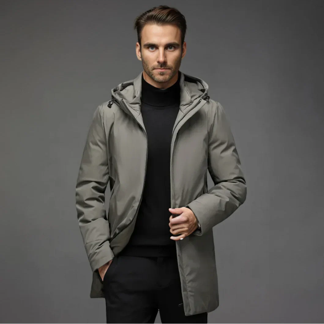 Manteau Long Zippé à Capuche Homme