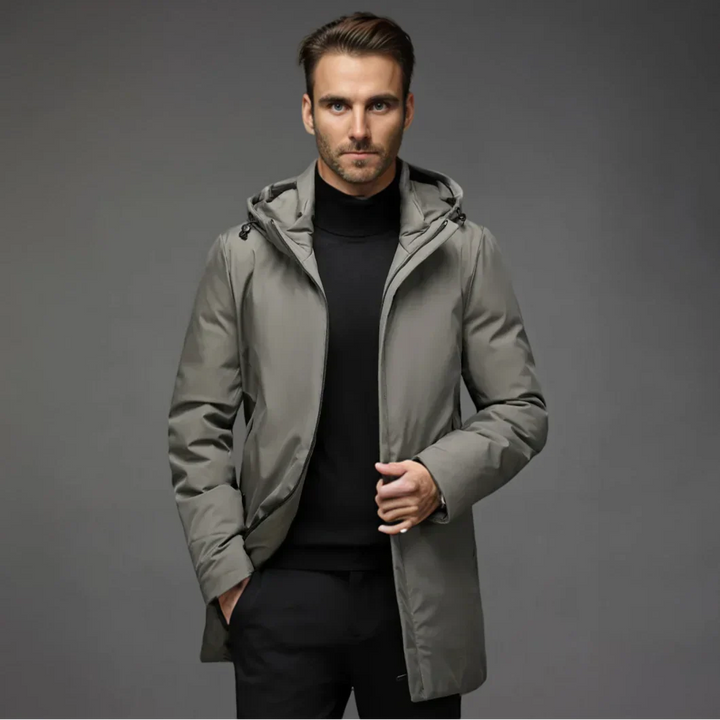 Manteau Long Zippé à Capuche Homme