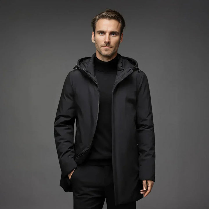 Manteau Long Zippé à Capuche Homme