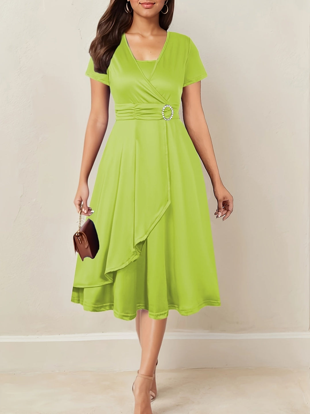 Robe Midi Cache-Cœur Ceinturée Femme