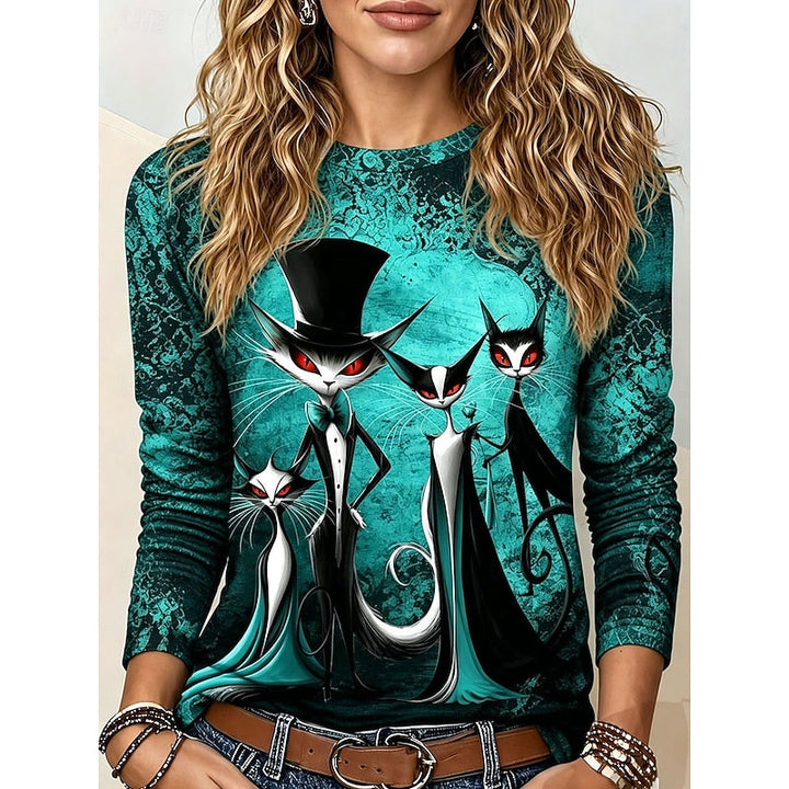 Haut Halloween Imprimé Chats Gothiques Femme