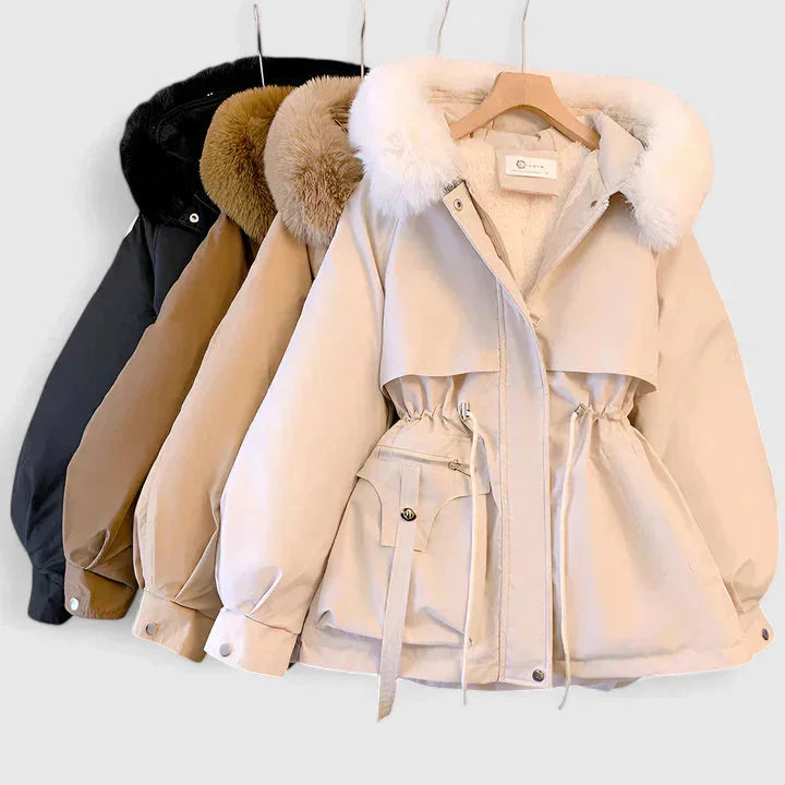 Parka Courte à Capuche et Taille Ajustable Femme