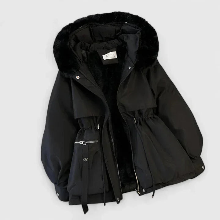 Parka Courte à Capuche et Taille Ajustable Femme