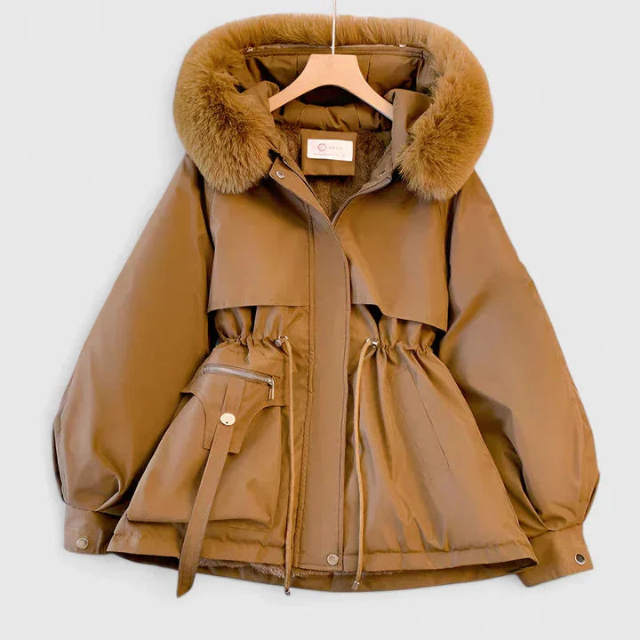 Parka Courte à Capuche et Taille Ajustable Femme