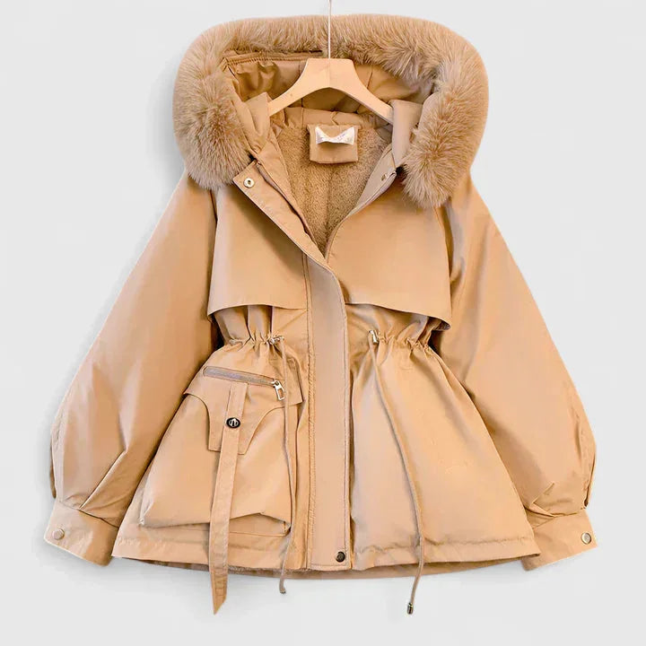 Parka Courte à Capuche et Taille Ajustable Femme
