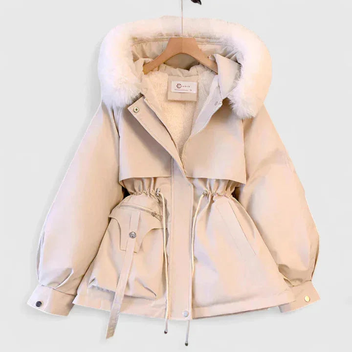 Parka Courte à Capuche et Taille Ajustable Femme