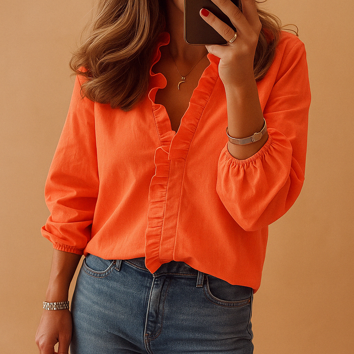 Blouse Fluide à Volants Col V Femme