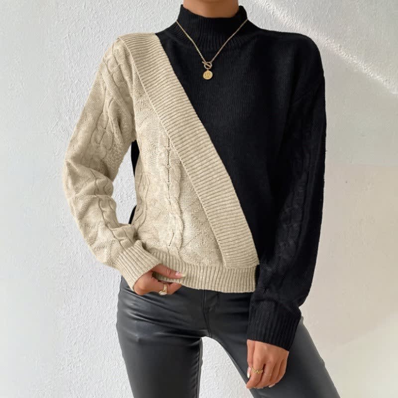 Pull Bicolore Col Montant Femme