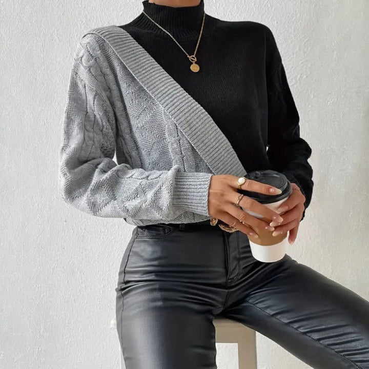 Pull Bicolore Col Montant Femme