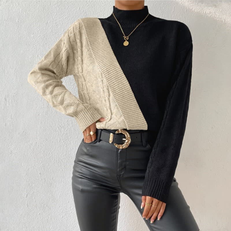 Pull Bicolore Col Montant Femme