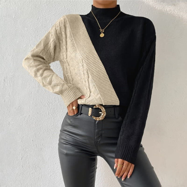 Pull Bicolore Col Montant Femme