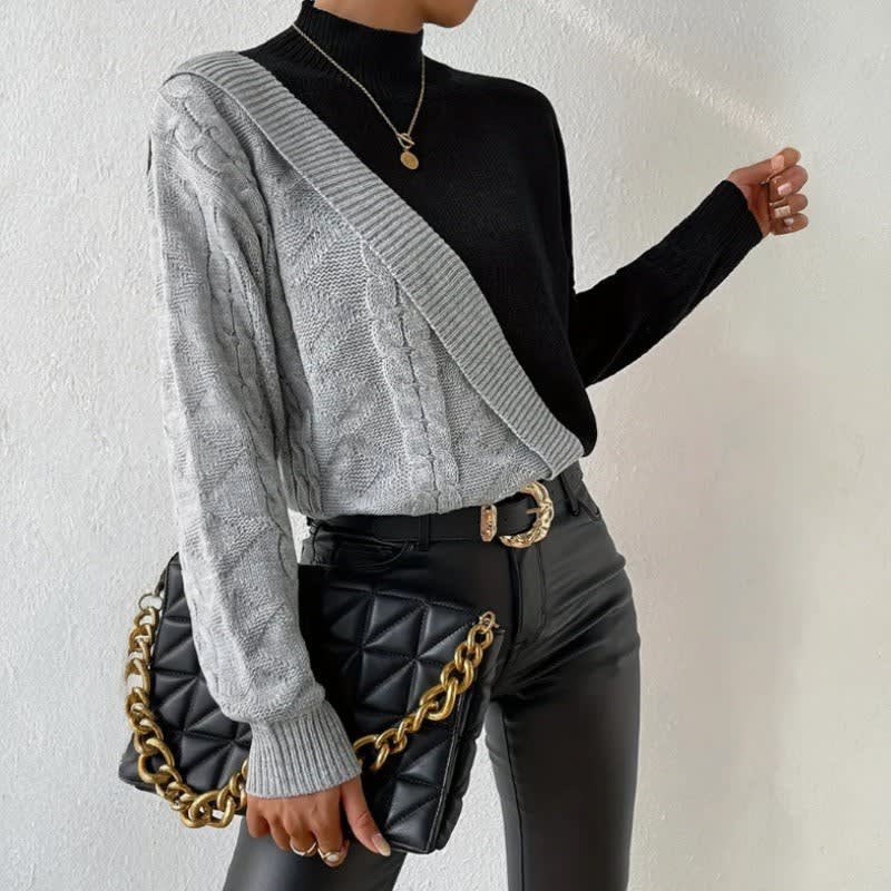 Pull Bicolore Col Montant Femme