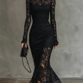 Robe Midi en Dentelle à Col Montant Femme